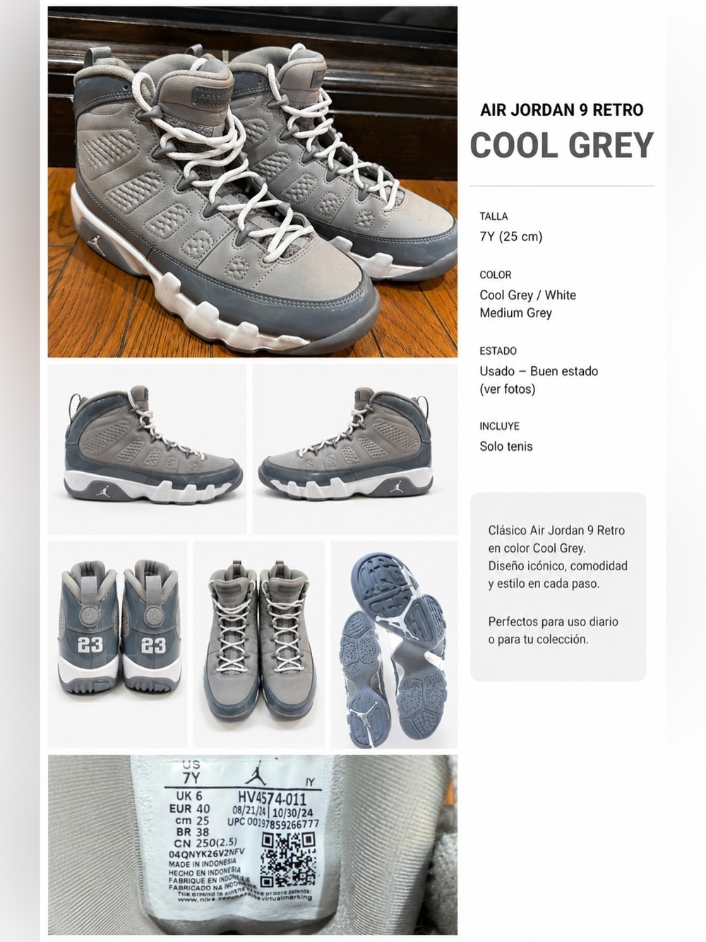 Nike Air Jordan 9 Retro Cool Grey White Men’s Sneakers